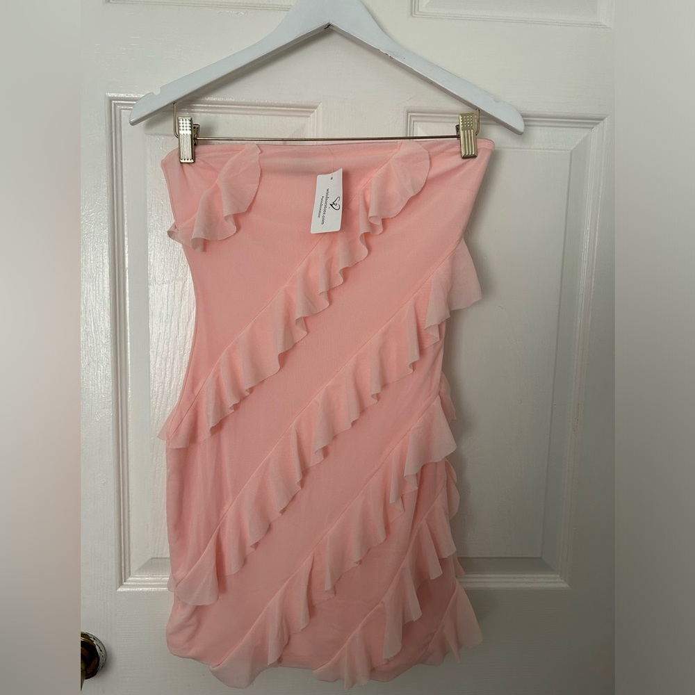 Windsor Blush Pink Strapless Ruffle Mini Dress